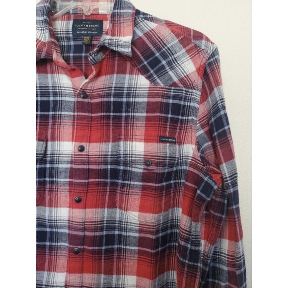 Lucky Brand Shirt Mens M Pearl Snap Saturday Stretch Flannel Western Plaid Bloke - Picture 3 of 16